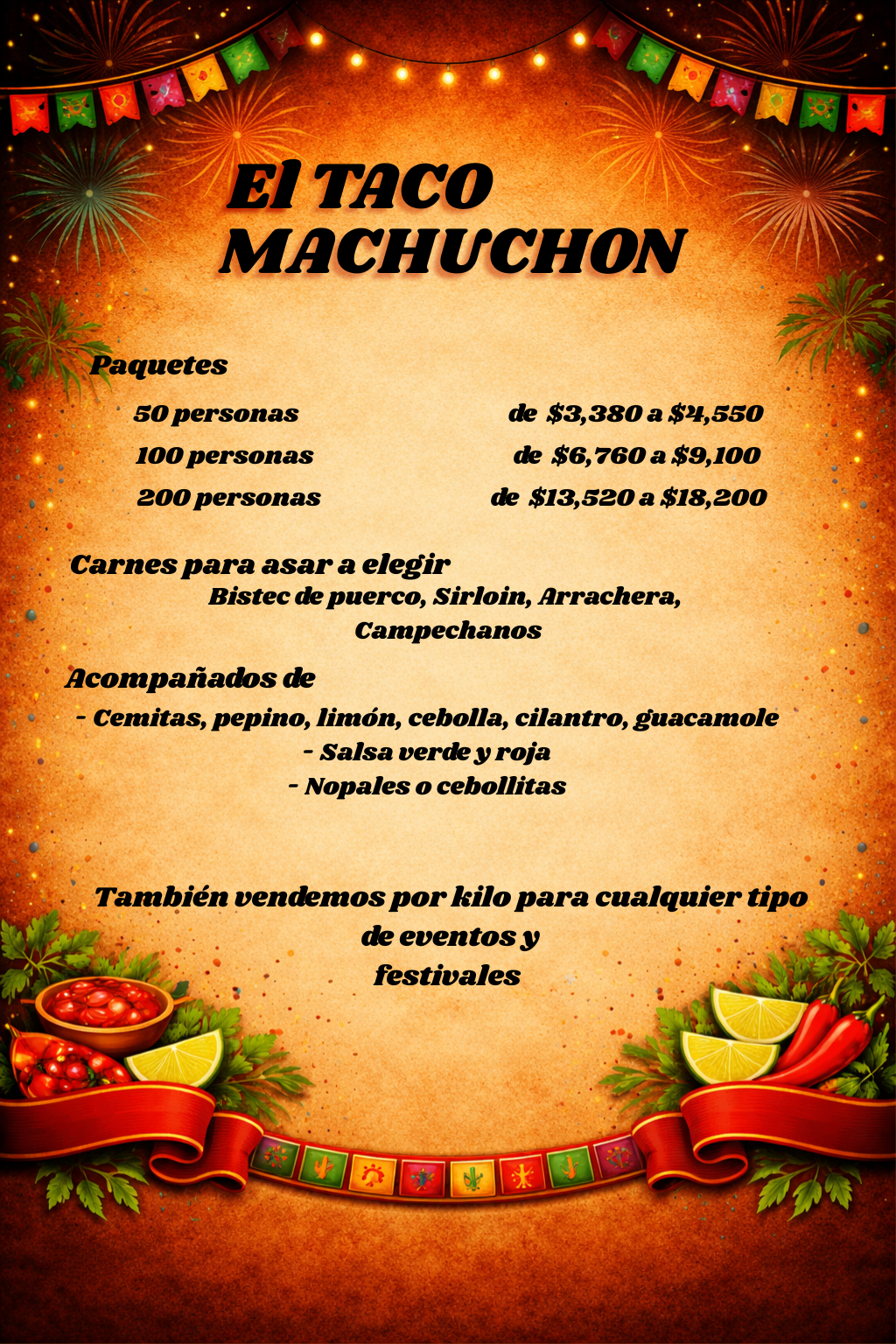 Menú promocional de El Taco Machuchón